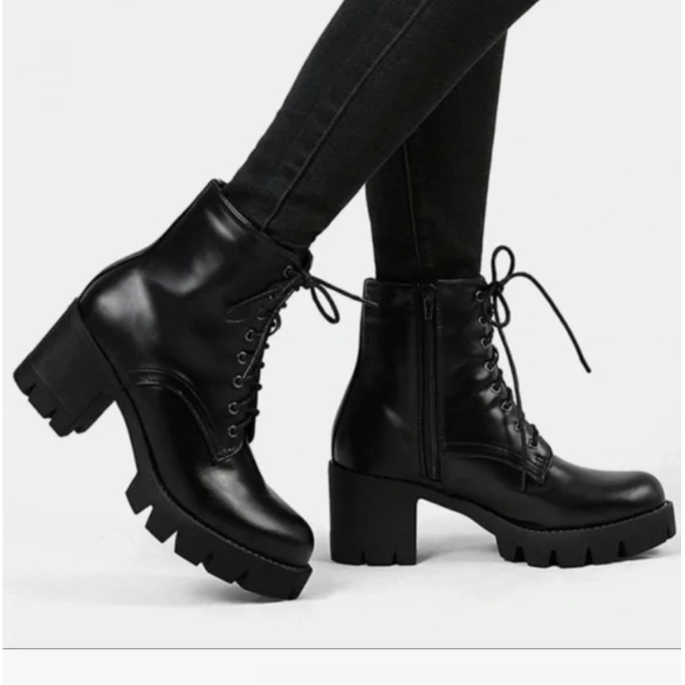 BP Masson Lea Women's Black Leather Lace-Up Ankle Combat Boots 8.5 Nordstrom